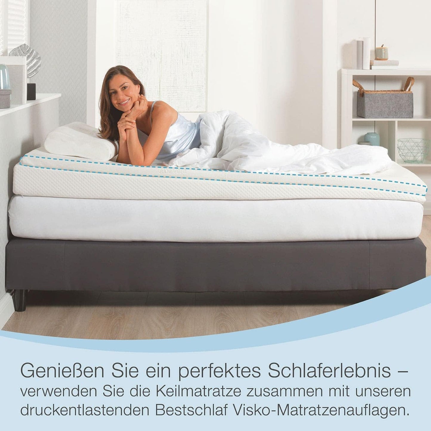 ELONEO Bed Wedge Topper 90 x 190 cm made of memory foam, mattress wedge pillow for bed elevation, wedge mattress, wedge-shaped mattress topper, elevation wedge, washable cover