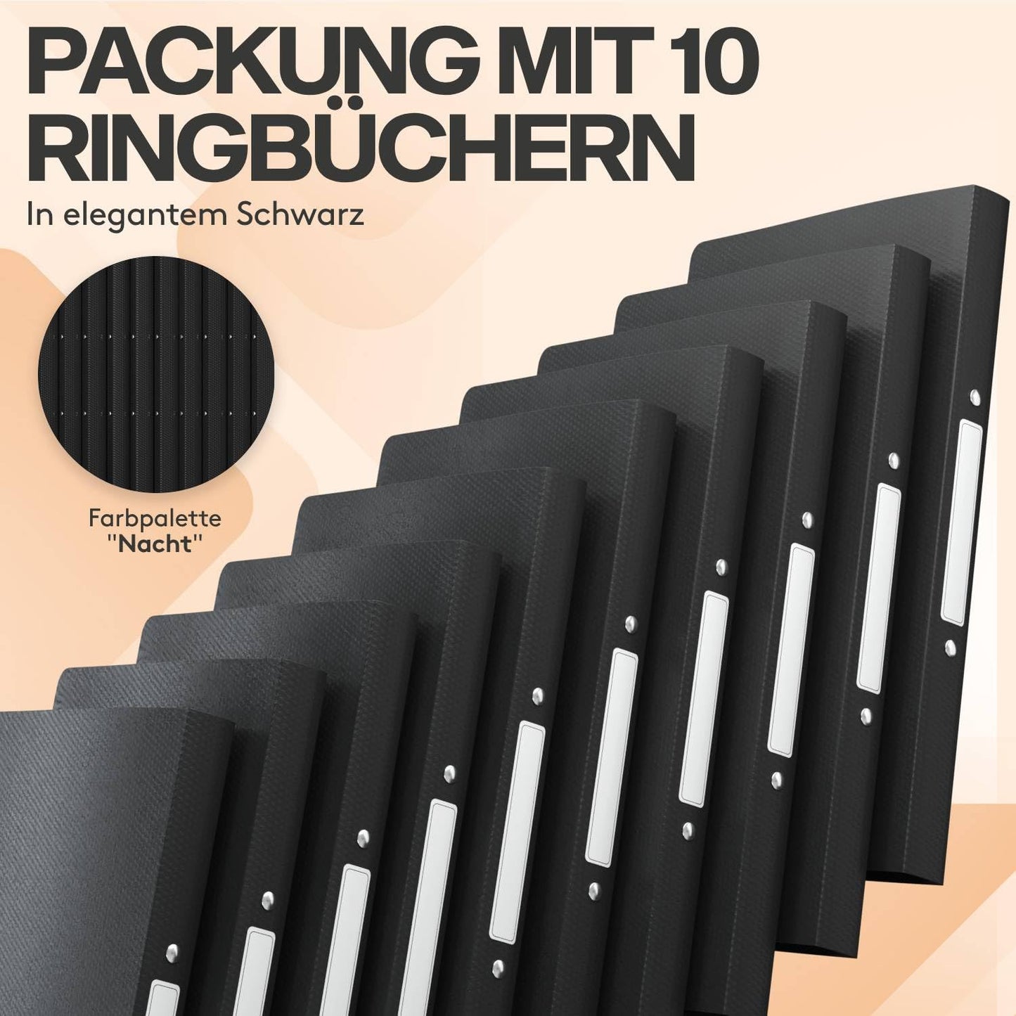 ACROPAQ - 10 x Ring Binder A4 - With 2 rings, spine width 2.5 cm, Night, Natural Color Collection - Ring file, ring binder, slim A4 folder, A4 ring binder, school folder