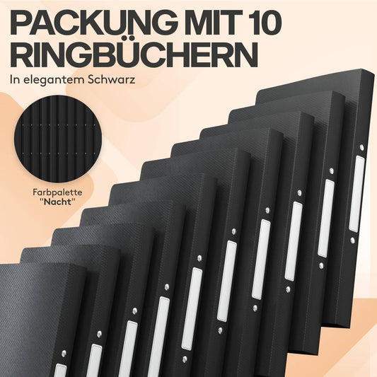ACROPAQ - 10 x Ring Binder A4 - With 2 rings, spine width 2.5 cm, Night, Natural Color Collection - Ring file, ring binder, slim A4 folder, A4 ring binder, school folder