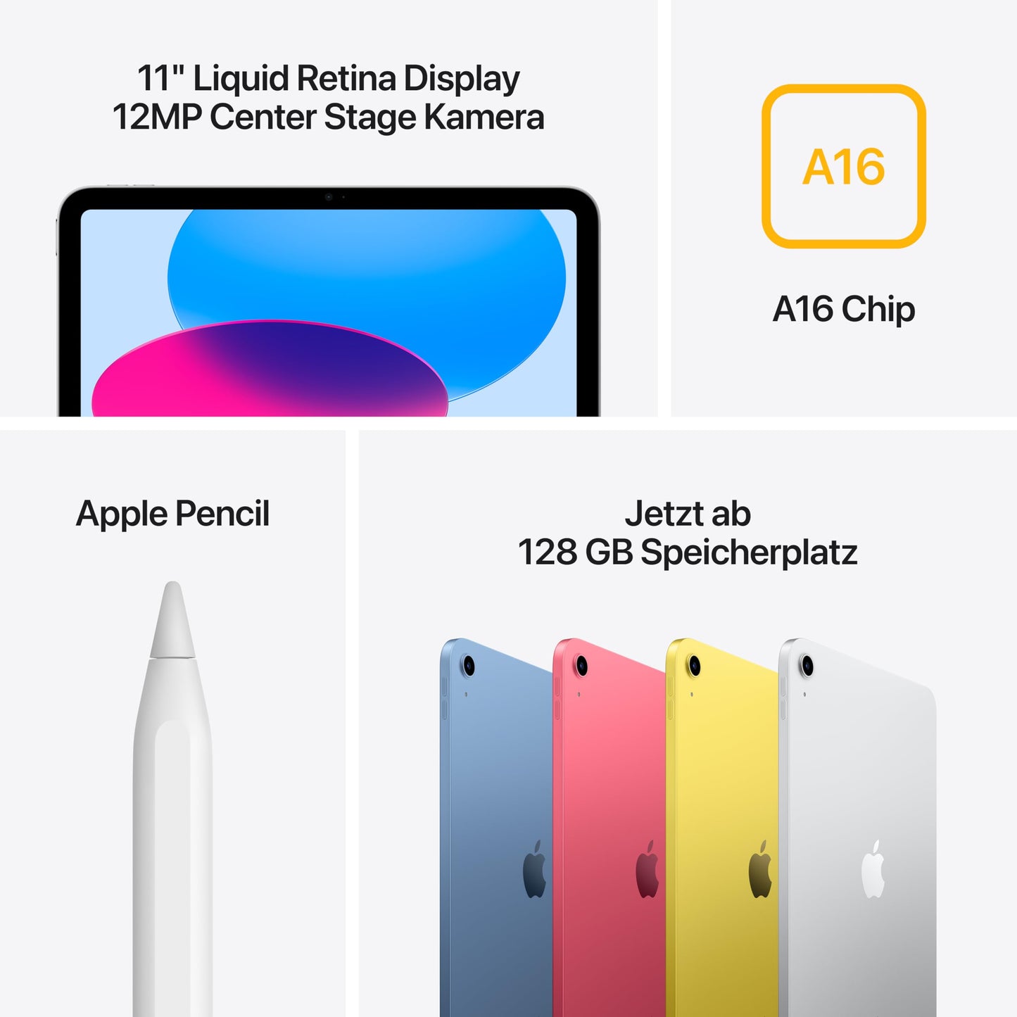 Apple iPad with A16 chip: 11" Liquid Retina Display, 512GB, Wi-Fi 6, 12MP front / 12MP rear camera, Touch ID, all-day battery - Silver