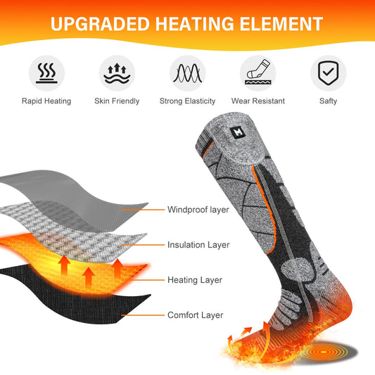 MRAWARM Heated Socks, 6000mAh Rechargeable Battery Electric Heated Socks for Men Women, 3 Heat Levels Winter Cotton Socks for Outdoor Sports.