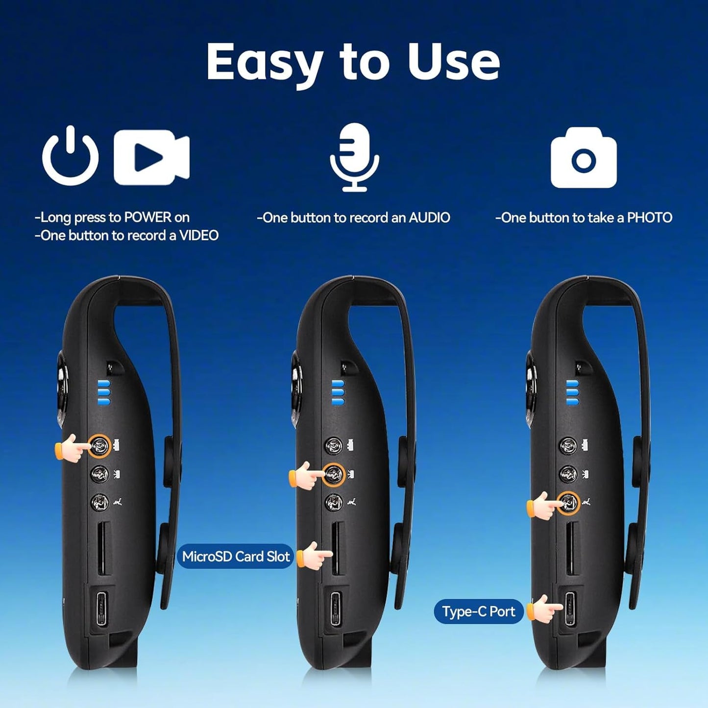 CAMMHD 1080P 64GB Body Camera Full HD Portable Bodycam One-Key Recording Motion Detection, 3-7 Hours Recording, Support OTG Connection (Max Support 512GB)