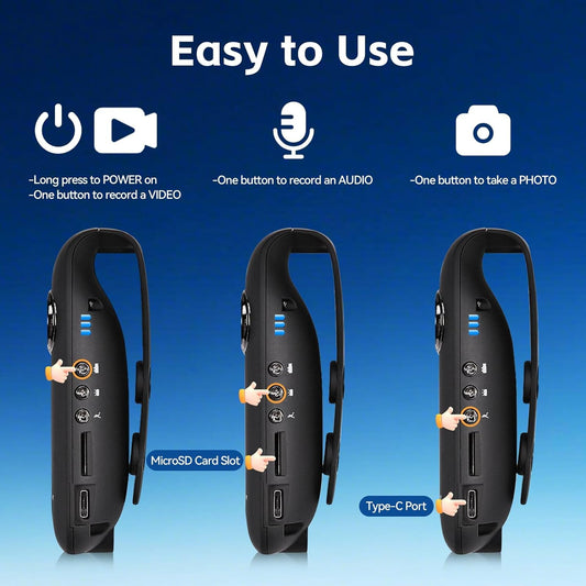 CAMMHD 1080P 64GB Body Camera Full HD Portable Bodycam One-Key Recording Motion Detection, 3-7 Hours Recording, Support OTG Connection (Max Support 512GB)