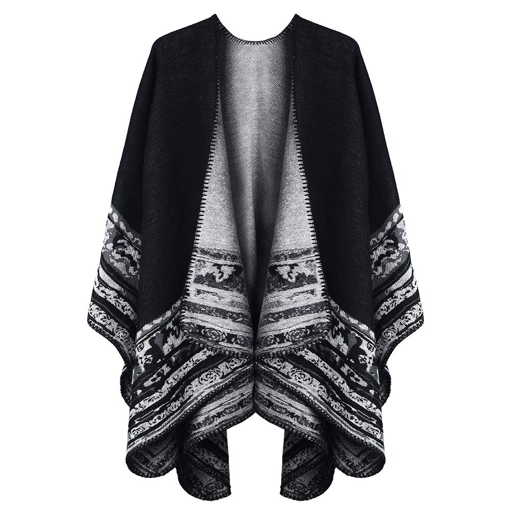Winter Warm Poncho Scarf Wrap - Autumn Open Front Cape Windproof Knit Wool Coat Blanket Cape Scarf Oversized Winter Blanket Reversible Scarf Thick Cardigan Coat for Women Girls Festive Gifts