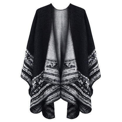 Winter Warm Poncho Scarf Wrap - Autumn Open Front Cape Windproof Knit Wool Coat Blanket Cape Scarf Oversized Winter Blanket Reversible Scarf Thick Cardigan Coat for Women Girls Festive Gifts