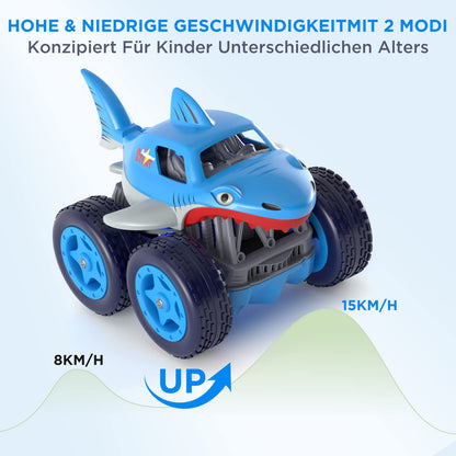 Direct loading speed adjustable Remote Control Car, RC Stunt Car 360° Rotation Flips, 2.4GHz Mini Shark Monster Truck Toy Gifts for Kids Boys Girls aged 3 years and up
