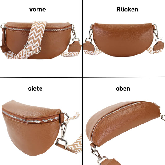 Blade women's genuine leather fanny pack with 2 patterned and leather removable & adjustable wide belts, crossbody bag for women, high-quality chest bag for women.