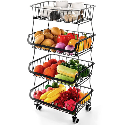 Miyawell fruit basket stand 4 tier fruit stand metal vegetable basket removable fruit holder kitchen storage basket with wheels suction cups, countertop decorative bowls 4 tiered fruit bowl