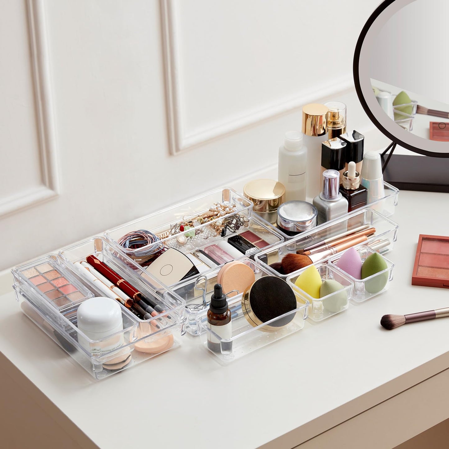 Lifewit 37-Piece Clear Plastic Drawer Organizer, Desk Drawer Dividers, Trays, Dresser Storage Bins Separator Box for Makeup, Jewelry, and Gadgets, Bedroom, Bathroom, Office.