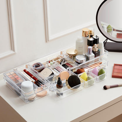 Lifewit 37-Piece Clear Plastic Drawer Organizer, Desk Drawer Dividers, Trays, Dresser Storage Bins Separator Box for Makeup, Jewelry, and Gadgets, Bedroom, Bathroom, Office.
