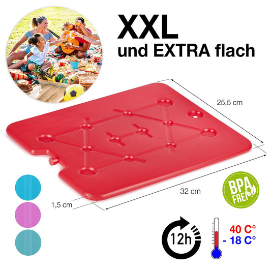 BigDean 8-piece set of XXL reusable ice packs, each 750ml in size - perfect for coolers and ice chests - 32 x 25.5 x 1.5 cm - Freezeboards cooling elements - extra flat and thin.