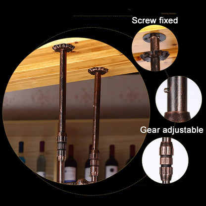 Ceiling wine rack, height and width adjustable hanging wine rack, inverted wine glass decoration shelf, free space on the desk, suitable for bar wine cellar kitchen (bronze, 120×30cm)