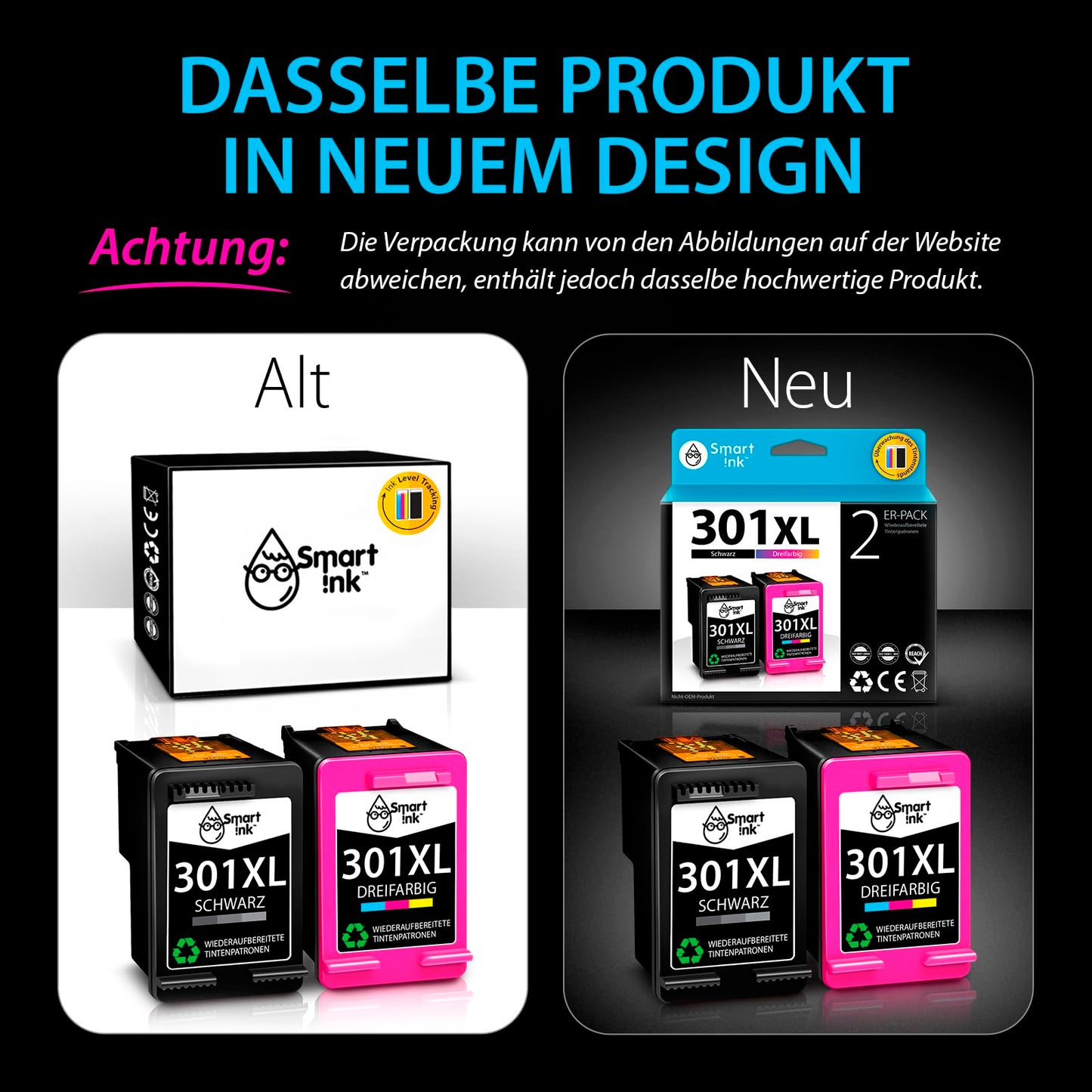 Smart Ink Remanufactured Printer Cartridges as a replacement for HP 301XL 301 XL (2 multipack black & colored) for DeskJet 1000 1050 2050 2050A 2050 1510 3055a HP Envy 4500 4504 5530 Officejet 2620 2622