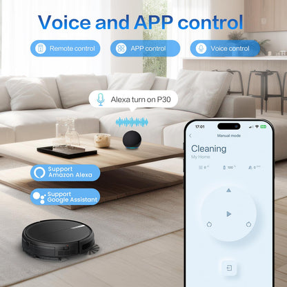AIRROBO robotic vacuum cleaner with mopping function, P30 vacuum robot, 3000Pa suction power, 3 in 1 robot vacuum for pet hair, carpet, hard floors, mop robot with remote control, 120min runtime