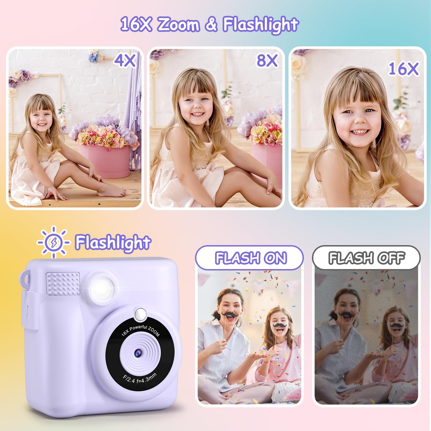 GREENKINDER Kids Camera Instant Camera, 1080P 2.4 Inch Instant Camera for Kids with Printing Paper & 32G Card, Kids Digital Camera with Colored Pens, Gift for Boys and Girls 3-12 Years