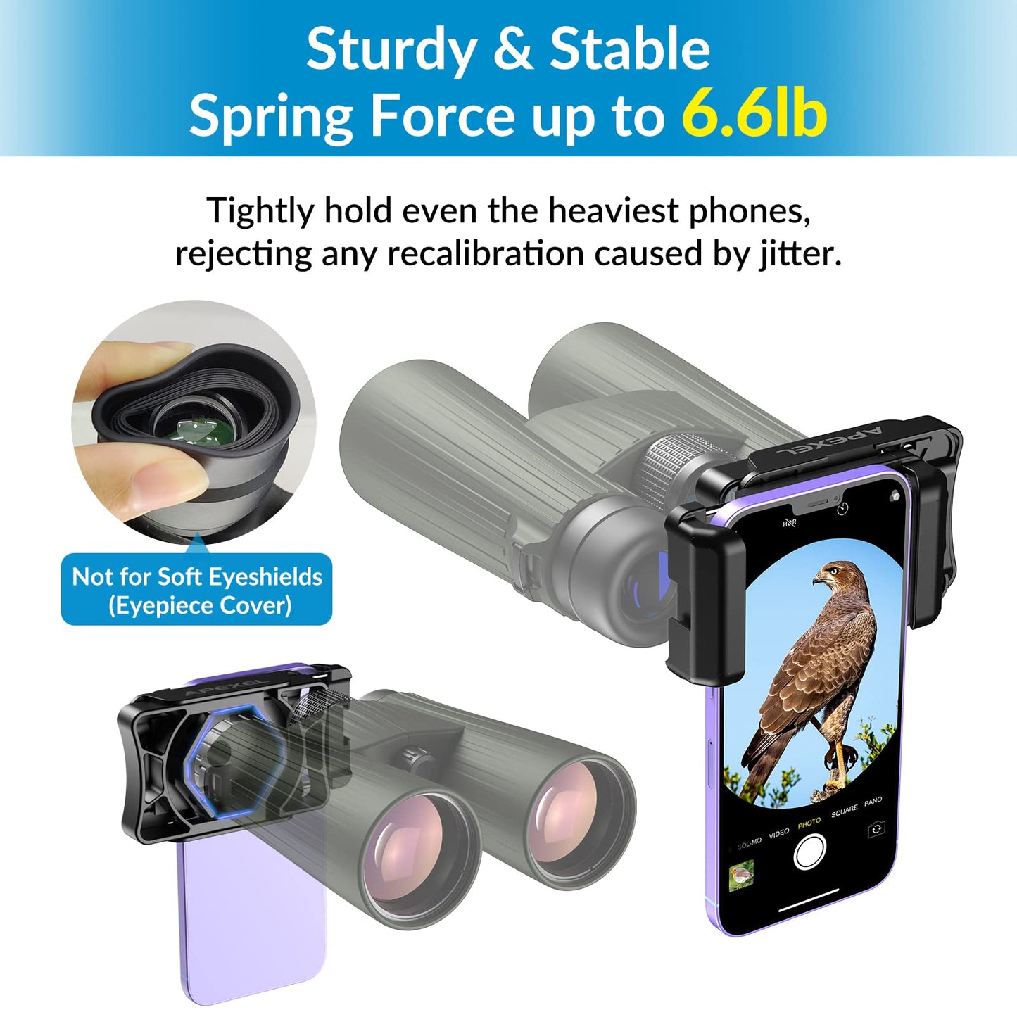APEXEL Universal Smartphone Scope Adapter, Compatible with Binoculars Monoculars, Scopes, and Microscopes. Telescope Holder Adapter Easy to Use, Suitable for All Smartphones.
