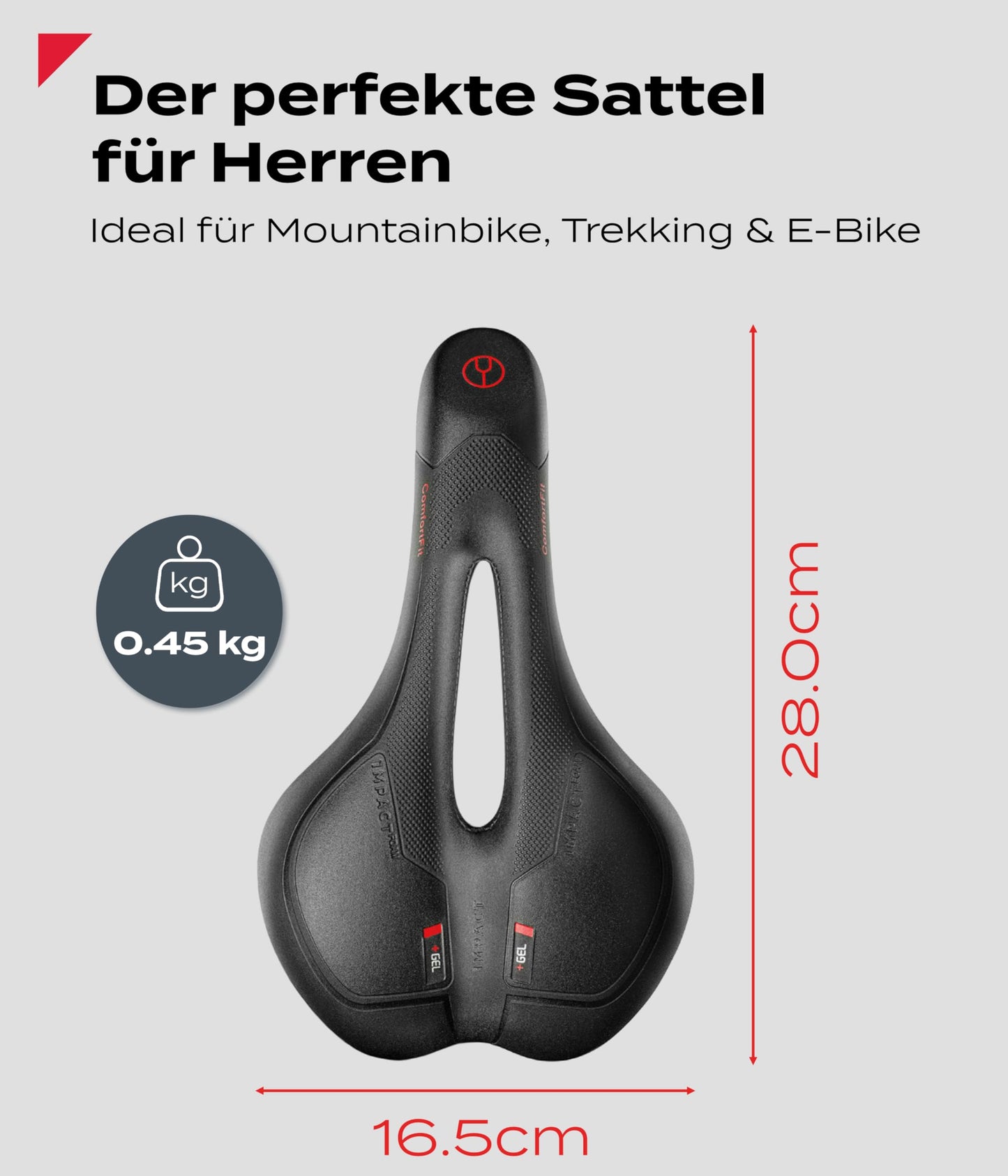 Impact® ComfortFit bike saddle for men and women - Ergonomic, comfortable & pain-free - Soft prostate and gel saddle for mountain bike, MTB, city, trekking & e-bike.