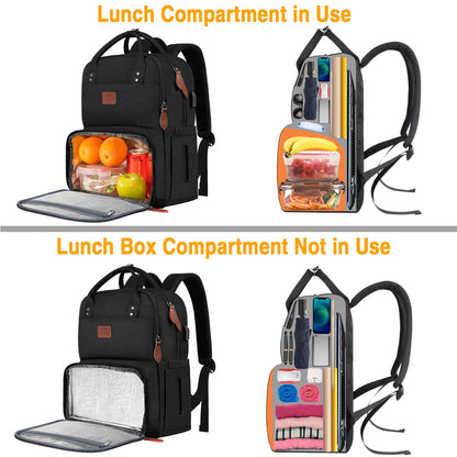 MATEIN Laptop Lunch Backpack, Picnic Backpack with Insulated Cooler Compartment, 17 Inch Ice Pack for Men and Women with USB Port, Lunch Bag for Camping Travel Business Work, Black