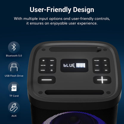 Karaoke machine with 2 wireless microphones for adults and kids, TONOR Bluetooth PA speaker system with LED lights, rechargeable battery, great for home and outdoor karaoke parties K61
