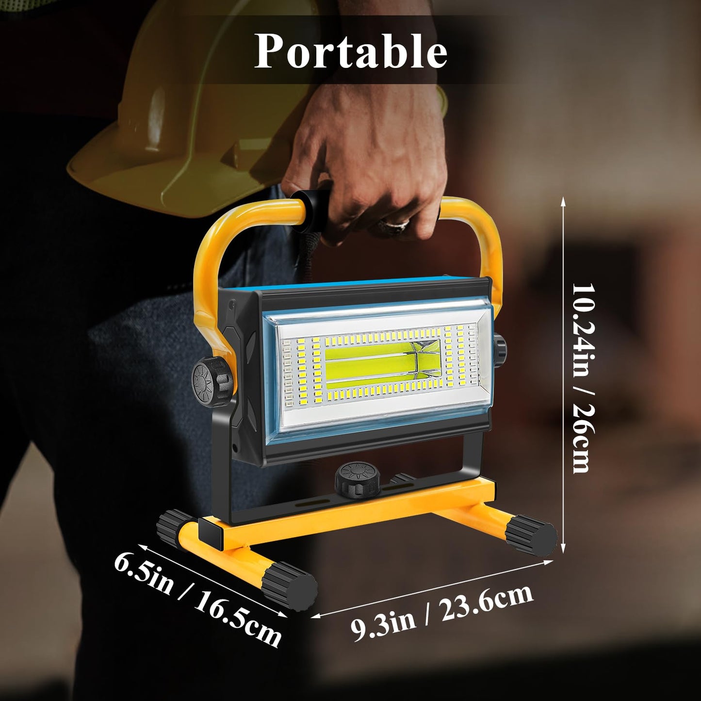 SYLSTAR LED construction spotlight with battery, 80W 7000 lumens LED spotlight with battery work light with 6 modes, portable work spotlight for workshop construction site garage camping outdoor lighting