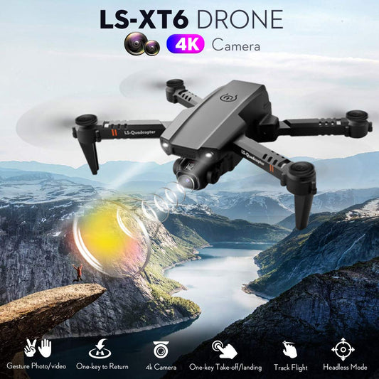 Goolsky drone with 4K camera, drone with dual camera, track flight, gravity sensor, gesture photo/video, altitude hold, headless mode, RC quadcopter for adults and children.