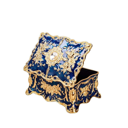 Feyarl Retro Jewelry Boxes Engraved Jewelry Case Storage Jewelry Box Mother's Day Gift for Jewelry Earrings Rings Blue.