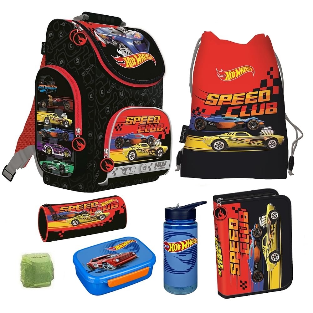 Familando Hot Wheels school backpack for 1st grade boys and girls · ergonomic satchel · school bag set