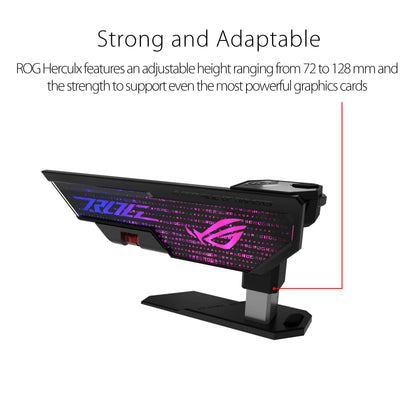 ASUS ROG Herculx graphics card holder (support height 72-128 mm, tool-less installation, built-in level, Aura Sync, Black)
