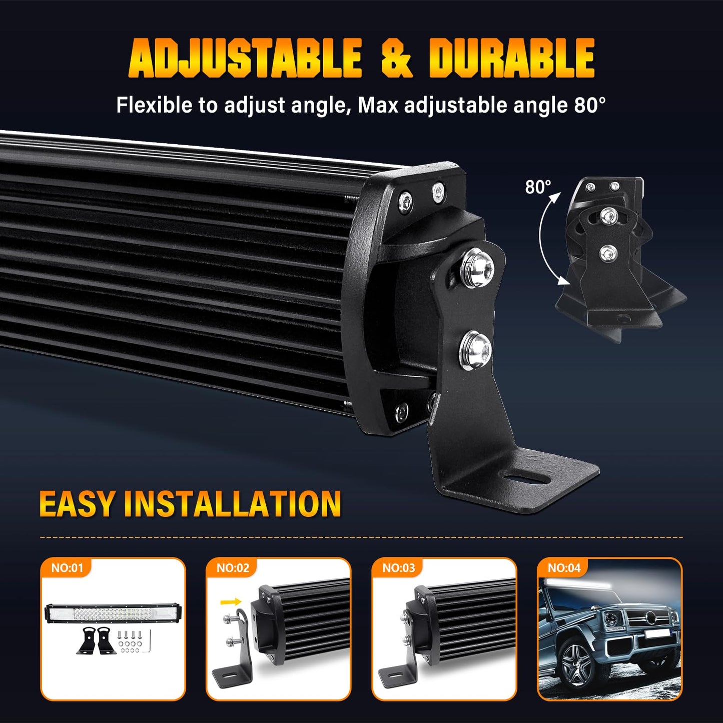 SKYWORLD 32 inch 405W LED work light 1 piece, spot flood LED work light bar with wiring harness kit, off-road work lamps for excavators, tractors, forklifts, ATVs, trucks, off-road 4x4