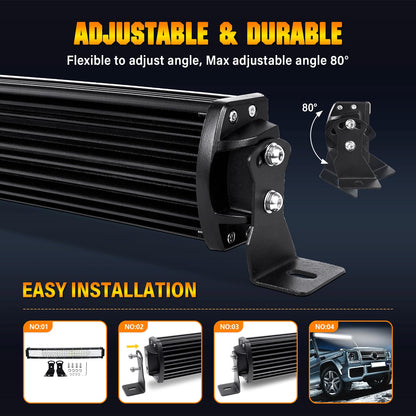 SKYWORLD 32 inch 405W LED work light 1 piece, spot flood LED work light bar with wiring harness kit, off-road work lamps for excavators, tractors, forklifts, ATVs, trucks, off-road 4x4