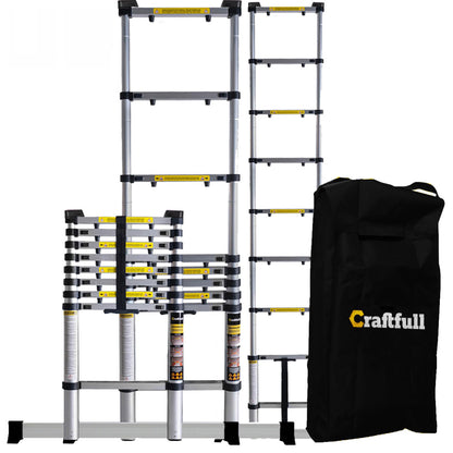 Craftfull Aluminum Telescoping Ladder CF-101A | 3-steps Height Adjustment - Step Ladder - Extendable Ladder - Step Stool - Extension Ladder - Aluminum Straight Ladder with Carrying Bag (10.5 feet)