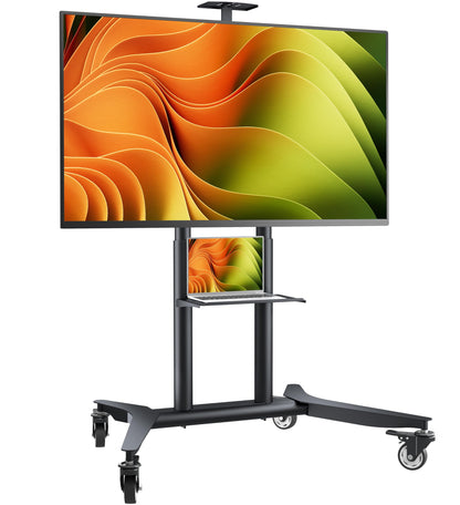 ONKRON TV stand on wheels for 55-90 inch TVs, max weight capacity 90 kg, rolling TV stand with adjustable height, max VESA 800x600, professional TV cart with black rollers TS1871-B.