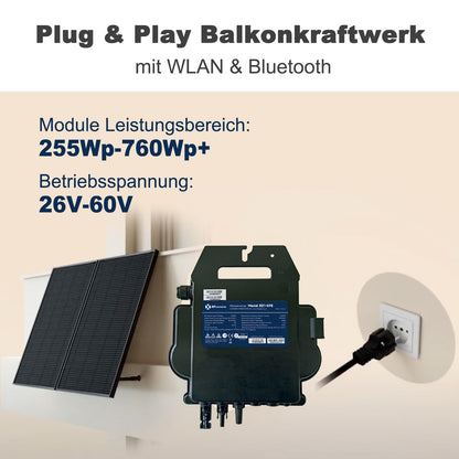 APsystems microinverters with WiFi & Bluetooth, PV VDE Certified, Plug & Play inverter ideal for balcony solar systems (EZ1-SPE 400W with connection cable)