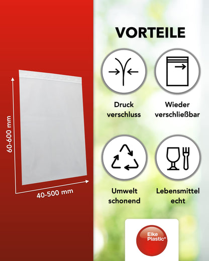 Elke-Plastic resealable bags 50 μm 180×250 mm – 1000 pieces – Plastic bags for food, reusable bags – high-quality bags for storage, organization, and packaging.