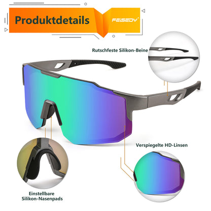 FEISEDY Sport Sunglasses for Men Women Cycling Glasses Mirror Sports Glasses for MTB Racing Cycling Biking Running Enduro with UV400 Protection B2388