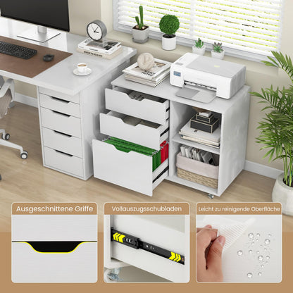 COSTWAY rolling container with 3 drawers, file cabinet with wheels and open compartments, printer stand, office cabinet for documents in DIN A4, letter format, legal format (white)