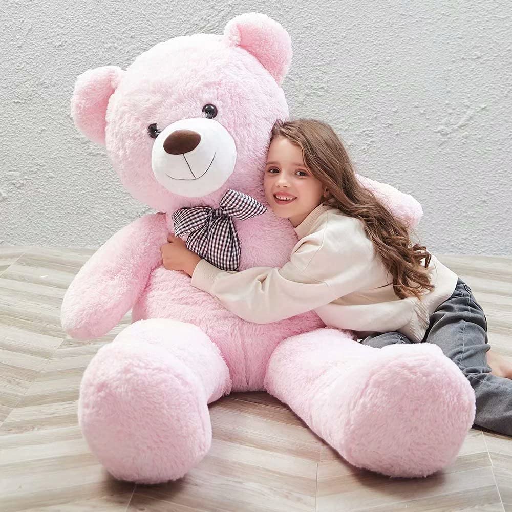 SNOWOLF 110cm Giant XXL Teddy Bear Cuddly Bear 110cm Soft Toy Large Plush Bear with Bow (1.1m, Pink)