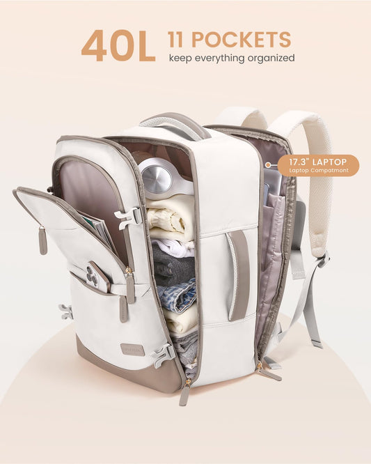LOVEVOOK carry-on travel backpack set of 4, 40L for women, with wet and dry compartment, 45x36x20cm, fits 17.3 inch laptop. Perfect carry-on luggage for trips.