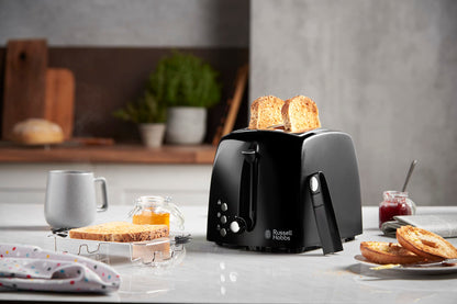 Russell Hobbs Toaster [for 2 slices] Textures+ (extra wide toast slots, including bun rack & integrated toast tongs, 6 browning levels + defrost & reheat function, 850W) 22601-56