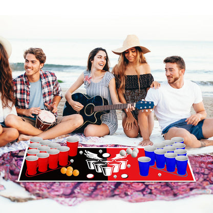 Faburo table tennis balls cup set, 180x60cm table mat set with 30 cups+8 table tennis balls+10 dice+table mat, party cup table mat game for party Christmas, red table mat