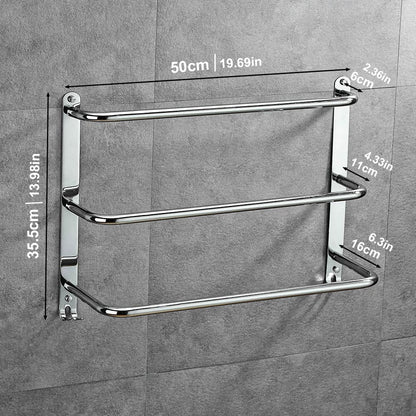 Yeegout No Drill 3-Tier Towel Rack Stainless Steel Towel Holder for Bathroom Kitchen and Toilet, 50cm Silver