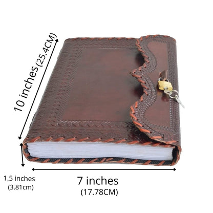 25.4 cm Leather Journal with Lock, Writing Pad, blank, Notebook, handmade, for Men and Women, unlined paper, best gift, Art Sketchbook, Travel Journal, for Writing.