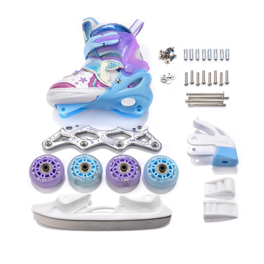 meteor® 4in1 Kids Inline Skates Roller Skates Roller Blades Quad Skates Carbon Kids Adjustable Shoes Big Wheels