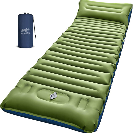 Myxslop Camping self-inflating sleeping mat, 12CM thickened camping air mattress, inflatable mattress with foot pump & pillow, ultralight sleeping pad for hiking, beach, travel, tent.