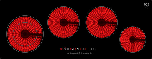 K&H Glass ceramic cooktop NCH-7205x [4 zones] - Hob with 4 cooking zones - 4 plate ceramic hob - 4 individual cooking zones - High-power connection - No plug included - 90CM - 7200 Watt - 9 power levels