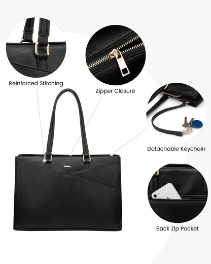 LOVEVOOK laptop bag for women 15.6 inch, handbag for women work bag teacher tote large, waterproof shopper bag shoulder bags briefcase messenger bag tote bag for business school, black