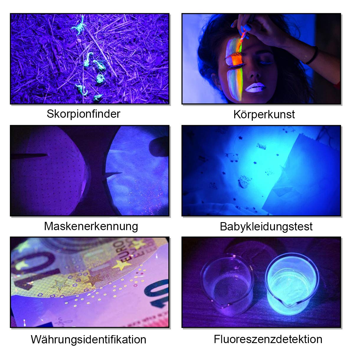 Blacklight flashlight, 128 LED UV lamp with UV protective glasses for home pet urine detectors, blacklight lamp 395nm UV light scorpion torch lamp for counterfeit money, urine from dogs, cats.