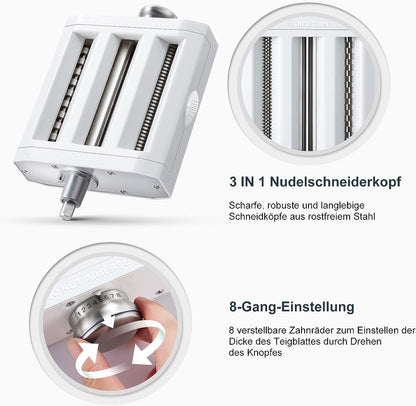 Pasta Attachment Accessories Set for KitchenAid Artisan - 3 in 1 Pasta Machine KitchenAid includes pasta roller, spaghetti cutter, fettuccine cutter (Artisan not included, Accessories only) - Pure White