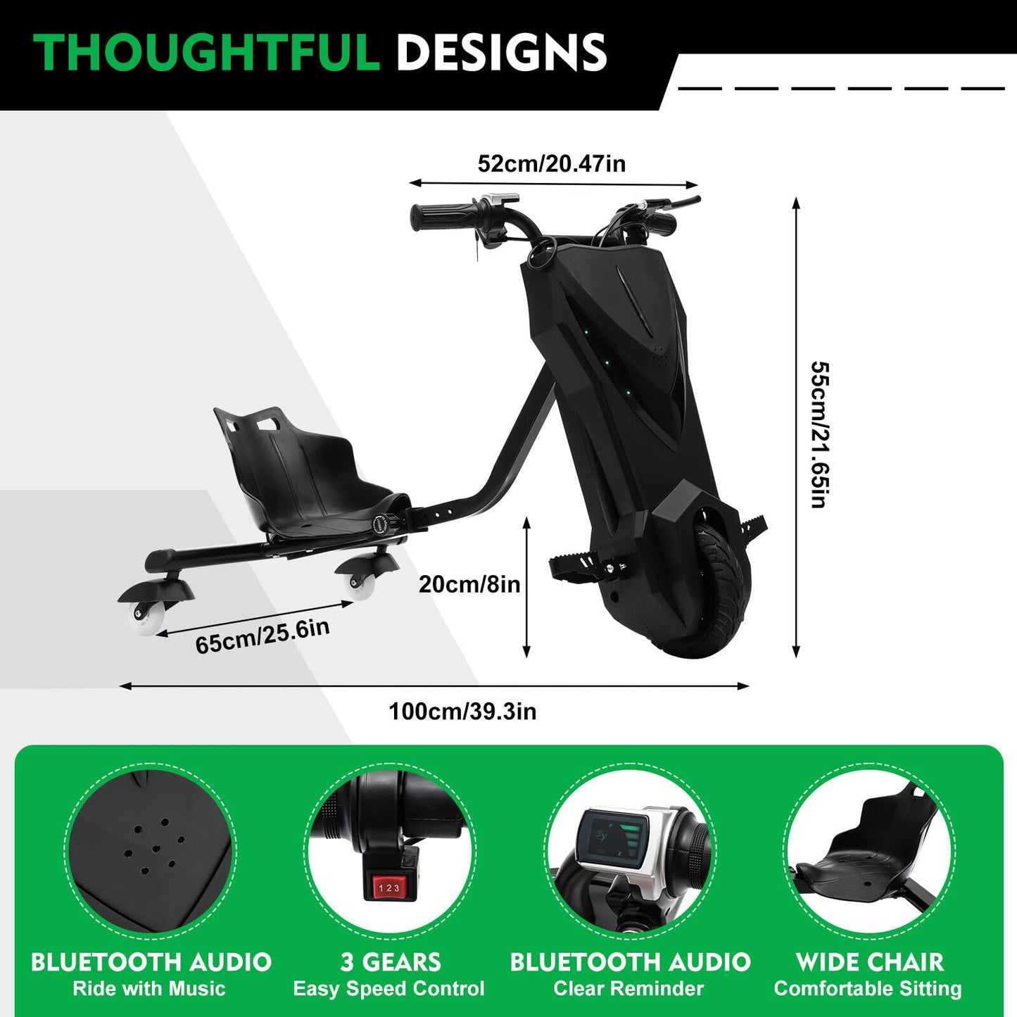 360° Electric Drift Scooter Kids Drift Kart with 250W electric motor, 3 speeds LED illuminated Electric Drift Scooter