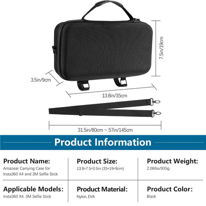 AMAZEAR carrying bag for Insta360 X4 / X5 case, compatible with 3m 9.8ft Extended Edition selfie stick, portable waterproof shoulder bag for Insta360 X5 / Insta360 X4 / X3 ONE X2 accessories.